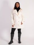 Cream Swirl Embroidery  Quilted Coat with Knitted Collar - Black Friday Comes Early