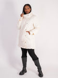 Cream Swirl Embroidery  Quilted Coat with Knitted Collar - Black Friday Comes Early