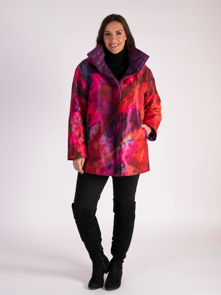 Purple/Abstract Quilted Reversible Zip Jacket