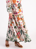 Cream/Multi Floral Boarder Print Tiered Maxi Skirt