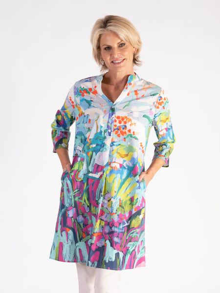 Blue/Multi Abstract Flower Garden Tunic Dress - Promotion until 1st November 2024