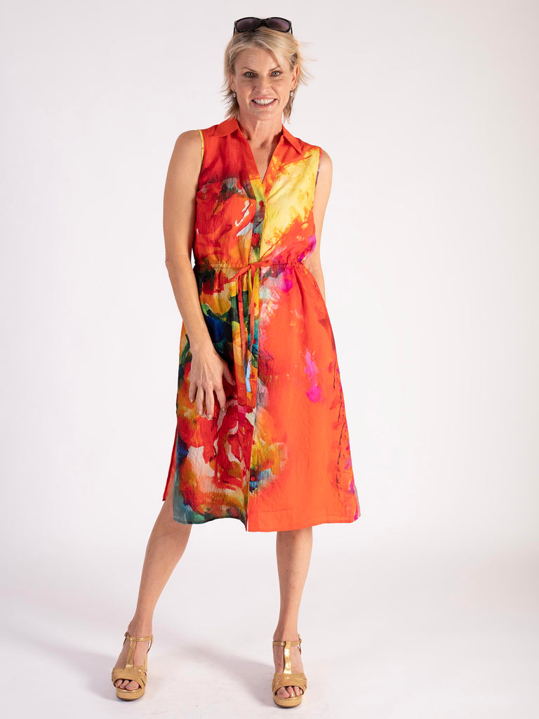Orange Blossom Bright Sleeveless Shirt Dress Orange Blossom Bright Sleeveless Shirt Dress