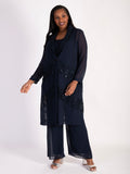 Dark Navy Chiffon Barrel Coat with Lace Chevron Inset Trim