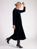 Navy Stretch Velvet Drape Dress With Button Placket- LIMITED EDITION