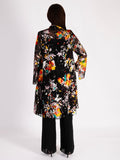 Black/Multi Hand Painted Satin Devoree Jacket with Split Cuff Detail - LIMITED EDITION