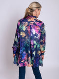 Blue/Violet Jewel Symphony Jacquard Semi-Sheer Blouse With Back Pleated Detail