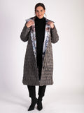 Grey/Japanese Print Quilted Reversible Zip Long Coat