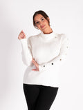 White Roll Neck Jumper With Button Detail