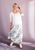 Ivory/Sky/Sand Floral Pleated Tiered Skirt