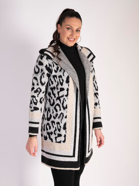 Ivory/Black Leopard Knitted Coat