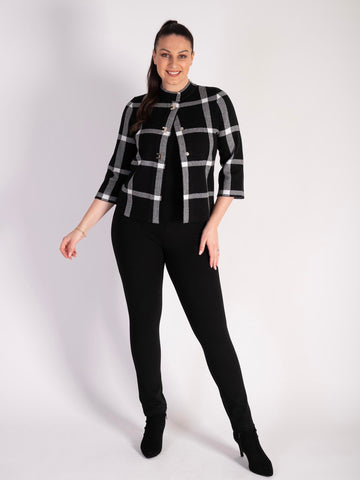 Black and Ivory Checked Short Jacket