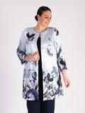 Pale Aqua/Silver Floral Placement Edge to Edge Contrast Lined Satin Twill Coat