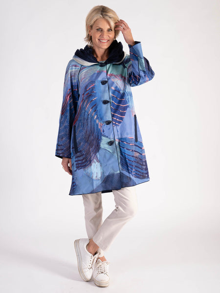 Blue/Multi Abstract Butterfly Print Reversible Raincoat - Promotion Until 8th May 2024