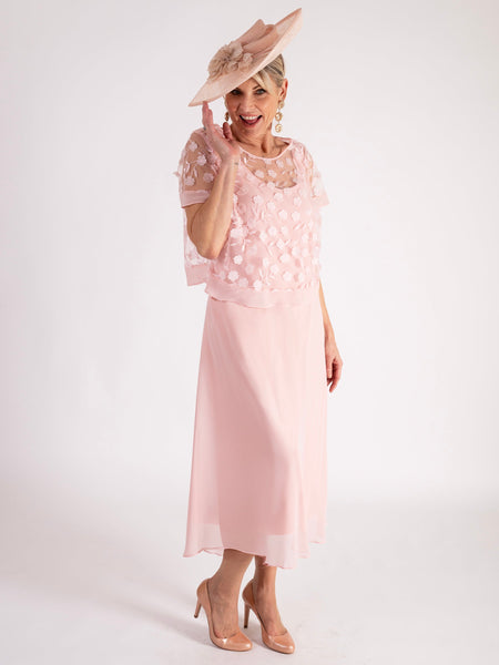 Blossom Chiffon Dress with 3-D Daisy Embroidered Mesh Overtop