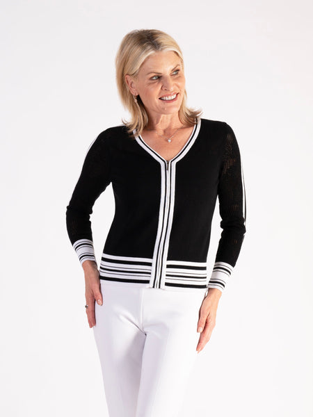 Black/White Contrast Edges Cardigan – Classic Luxury