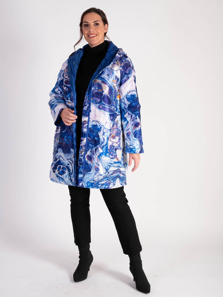 Cobalt/Purple Maze Quilted Reversible Zip Coat