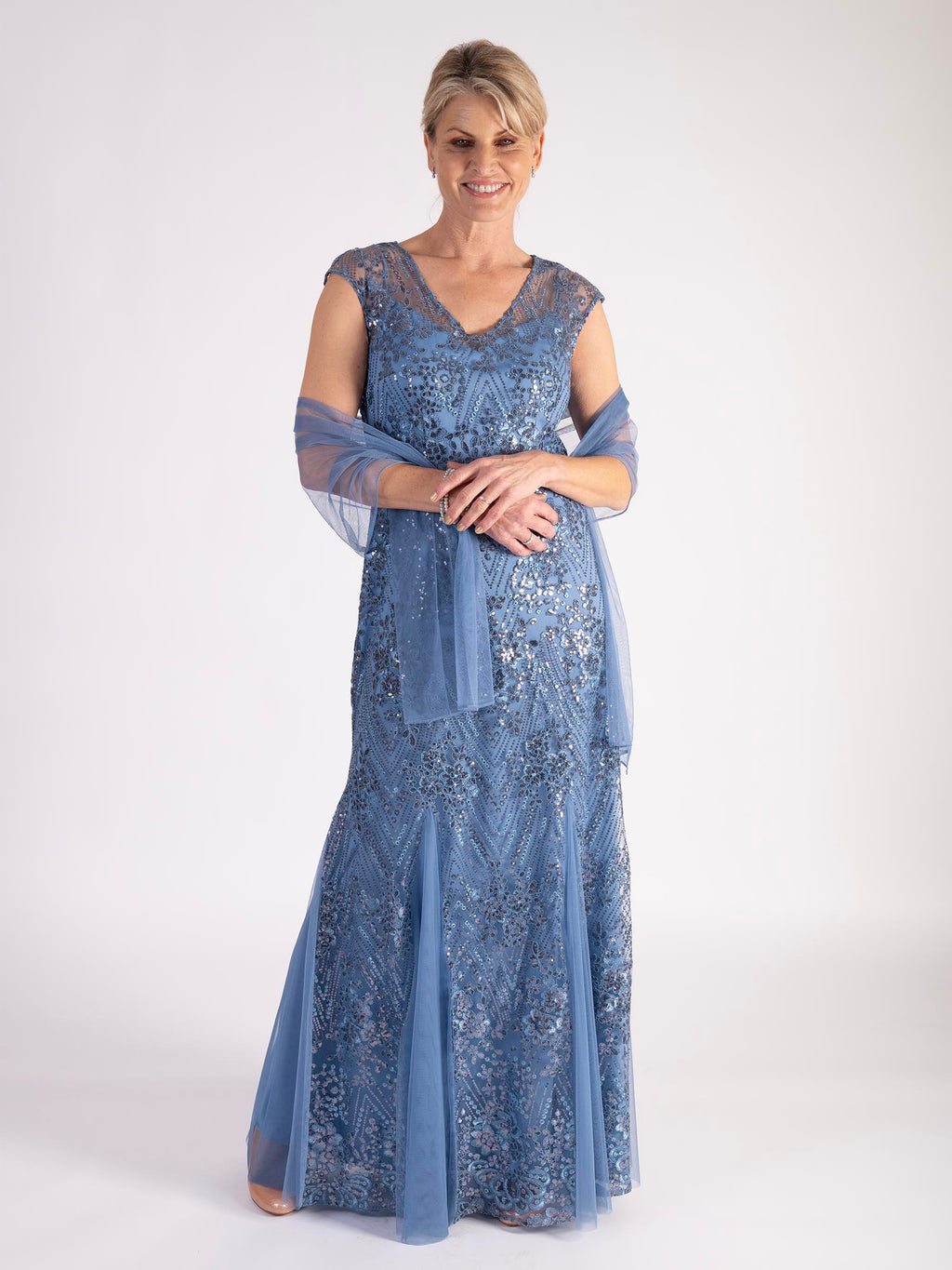 Sequin Dress Mesh Godet & Mesh Scarf