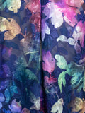 Blue/Violet Jewel Symphony Jacquard Semi-Sheer Blouse With Back Pleated Detail
