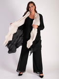 Black/Cream 3-D Pleated Long Shrug With Contrast Front