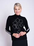 Black/Grey Diamanté Square Motif Mock Neck Sweater