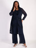 Dark Navy Chiffon Barrel Coat with Lace Chevron Inset Trim