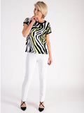 White/Black/Lime Short Sleeve Animal Stripe Knitted Pullover