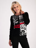 Black/Cream Forest Panelled Jumper with Red Stripes