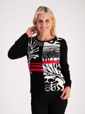 Black/Cream Forest Panelled Jumper with Red Stripes