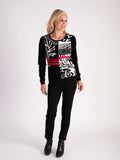 Black/Cream Forest Panelled Jumper with Red Stripes