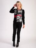 Black/Cream Forest Panelled Jumper with Red Stripes