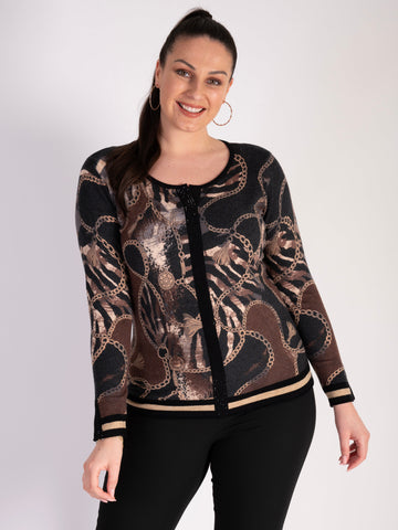 Black and Taupe Chain Print Jumper