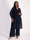 Dark Navy Chiffon Barrel Coat with Lace Chevron Inset Trim