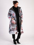 Grey/Japanese Print Quilted Reversible Zip Long Coat