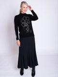 Black/Grey Diamanté Square Motif Mock Neck Sweater