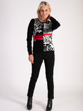 Black/Cream Forest Panelled Jumper with Red Stripes