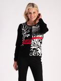 Black/Cream Forest Panelled Jumper with Red Stripes