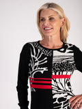 Black/Cream Forest Panelled Jumper with Red Stripes