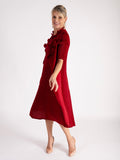 A Rouge Pleated Dress With Applique Chiffon Flower Detail