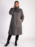 Grey/Japanese Print Quilted Reversible Zip Long Coat