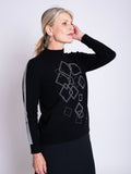 Black/Grey Diamanté Square Motif Mock Neck Sweater