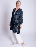 Navy/White Silk Floral Devoree Longline Kimono