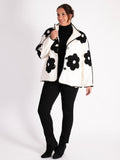 Wool Mix Jacket with Contrast Applique Flowers and Piping Off White