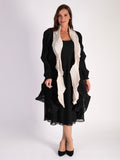 Black/Cream 3-D Pleated Long Shrug With Contrast Front