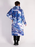 Cobalt/Purple Maze Quilted Reversible Zip Long Coat