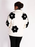 Wool Mix Jacket with Contrast Applique Flowers and Piping Off White