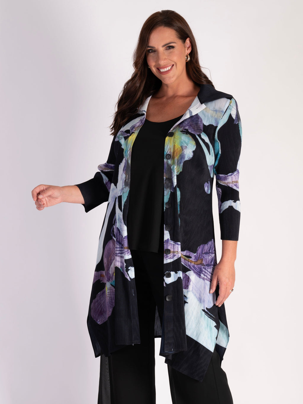Black Iris Printed Coatigan Trim