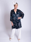 Navy/White Silk Floral Devoree Longline Kimono