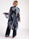 Navy/Lilac Enchanted Leaf Silk-Mix Devoree Jacket with Split Cuff Detail - NEW SS25!