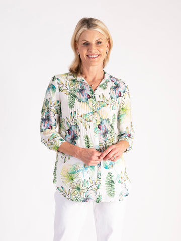 A White/Green Majestic Garden Print Shirt – Glamorous Style