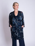 Navy/White Silk Floral Devoree Longline Kimono